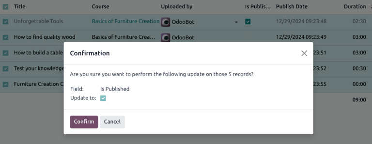 Vista del contenido de un curso que se está publicando desde el backend de la aplicación Soporte al cliente de Nexovate.