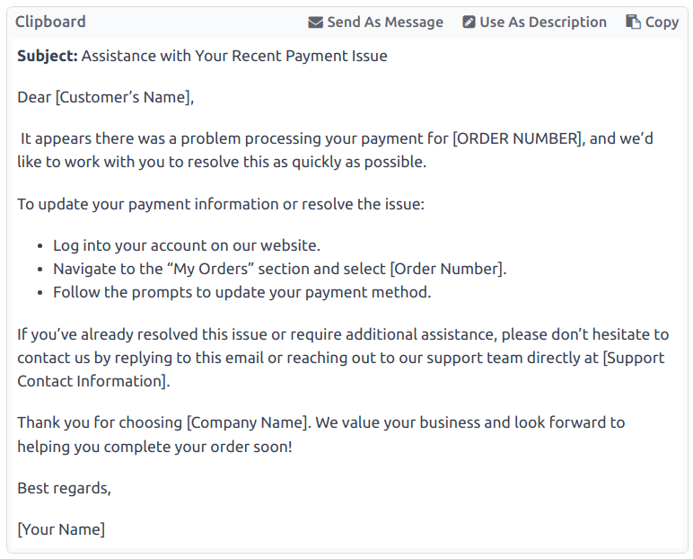 Vista de un portapapeles en Información con énfasis en las opciones de copiar y enviar. 