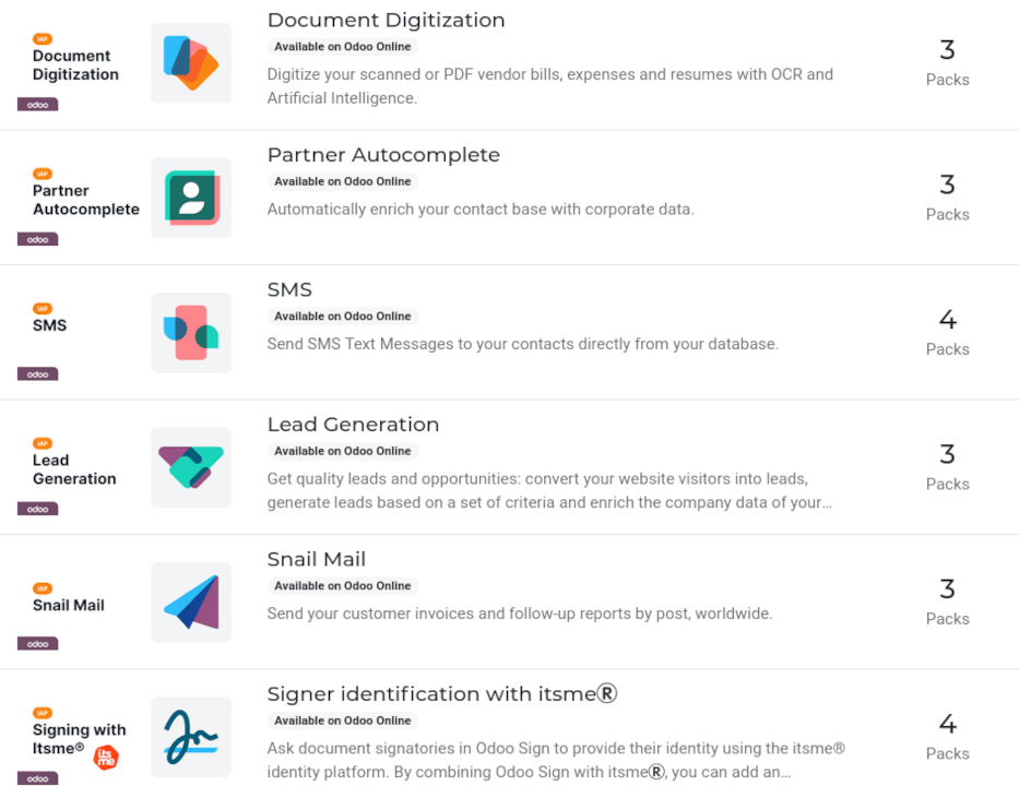 Captura de pantalla del catálogo de compras dentro de la aplicación con varios servicios disponibles en iap.nexovate.com.