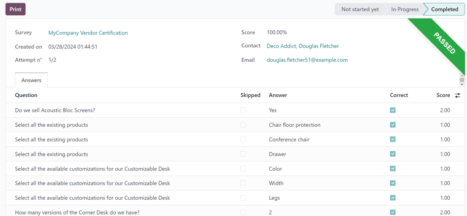 El formulario de detalles de un participante en la aplicación Encuestas de Nexovate.