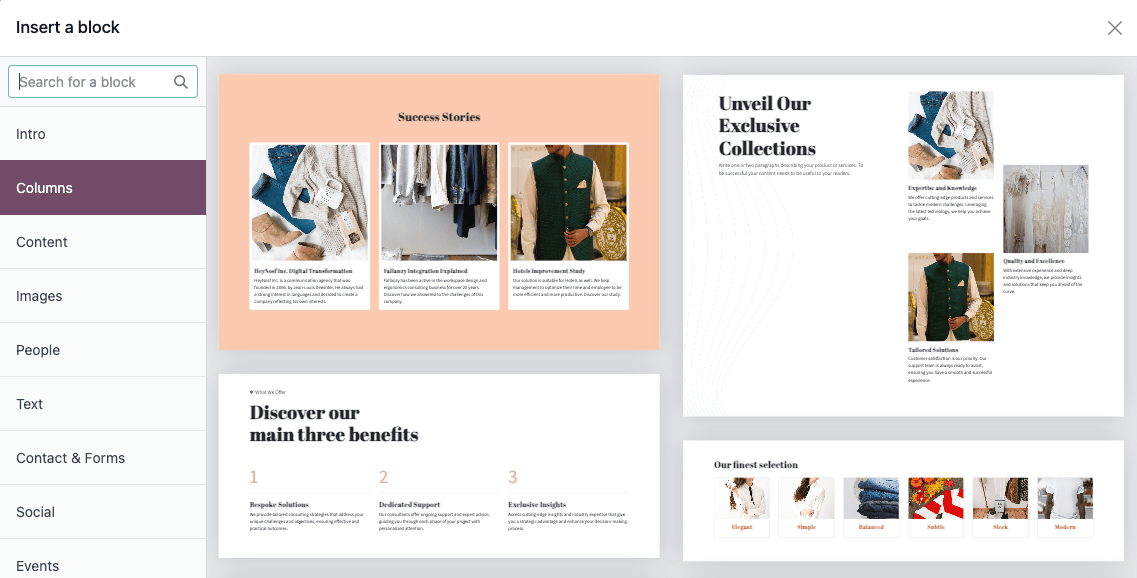 Captura de pantalla de la ventana emergente de bloques