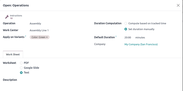 Mostrar el botón inteligente Instrucciones para comprobar si una operación tiene instrucciones adicionales.