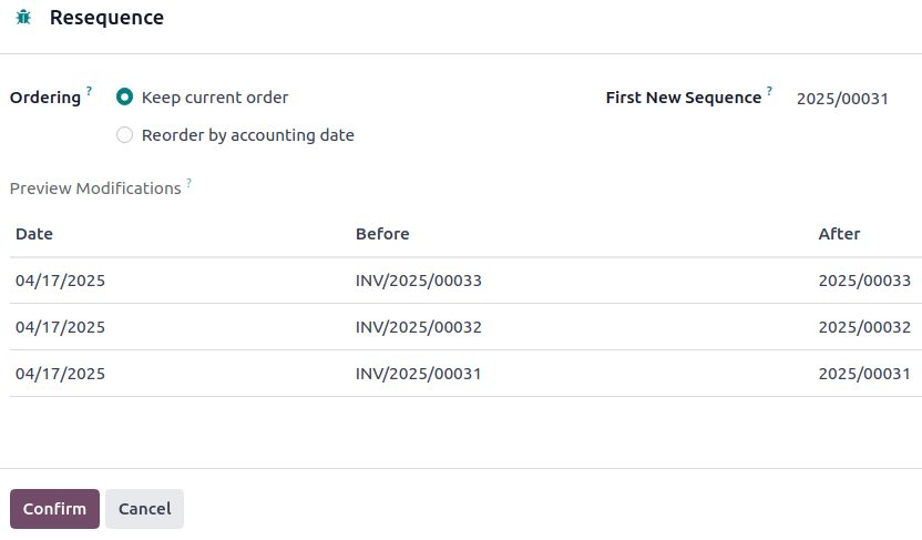 Ventana de opciones de resecuenciación.