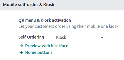 Captura de pantalla donde se muestra el proceso de activación del menú QR y el quiosco.