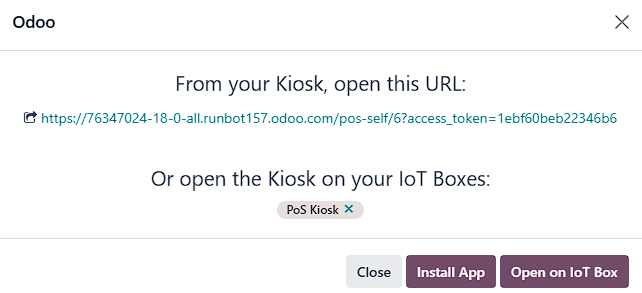 Captura de pantalla de la ventana emergente para abrir el quiosco.