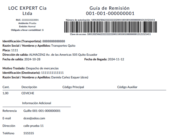 Captura de pantalla de una guía de remisión en PDF.