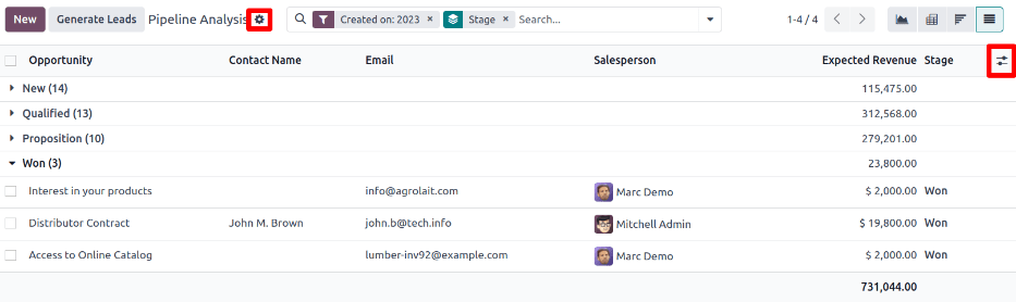 La vista de lista muestra una única lista de todos los registros que coinciden con los criterios de búsqueda.