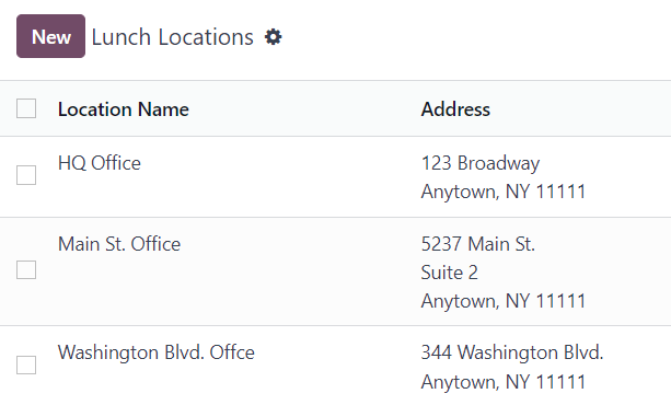 Una vista de lista de las ubicaciones donde se resalta el botón nuevo.