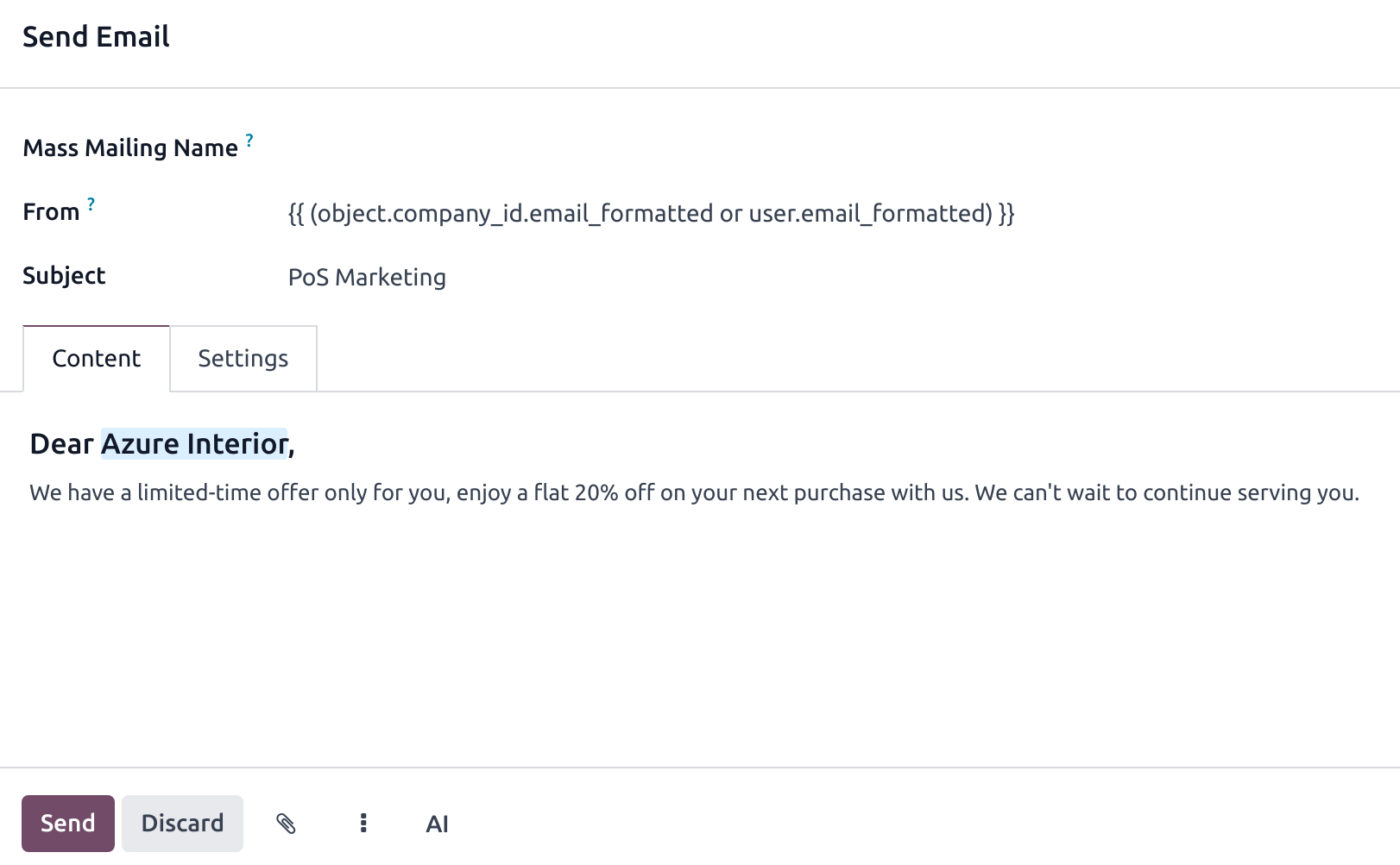 Vista del redactor de correo.