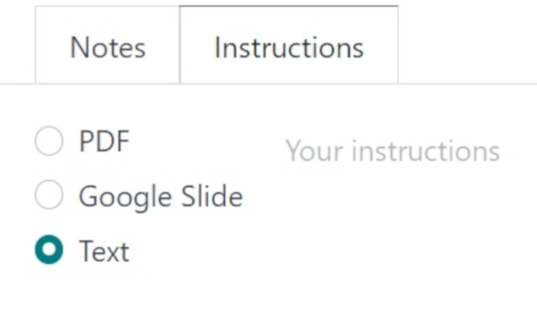 Opciones de la pestaña de instrucciones del formulario de solicitud de mantenimiento.