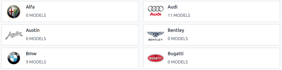 Tarjeta del fabricante con la cantidad de modelos enumerados.