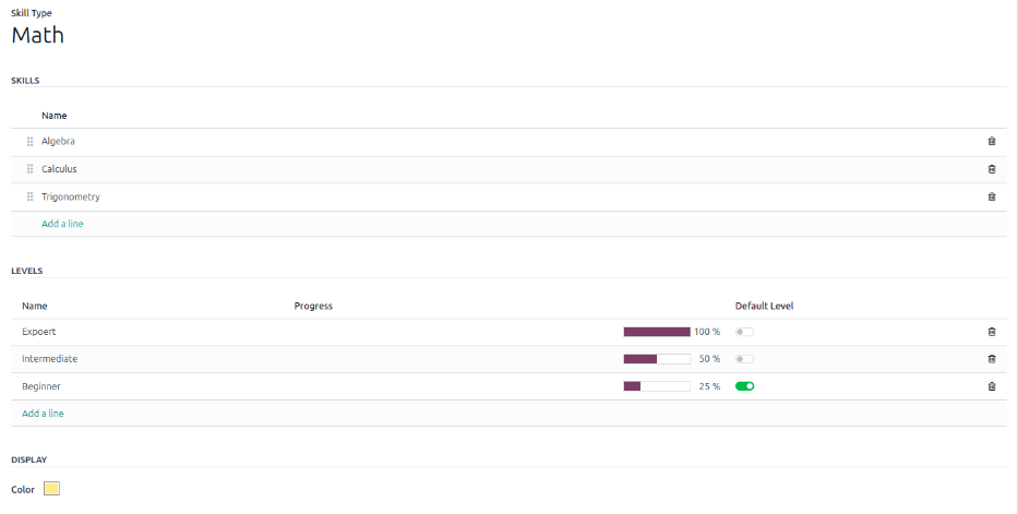 Un formulario de habilidad para un tipo de habilidad matemática con toda la información completada.