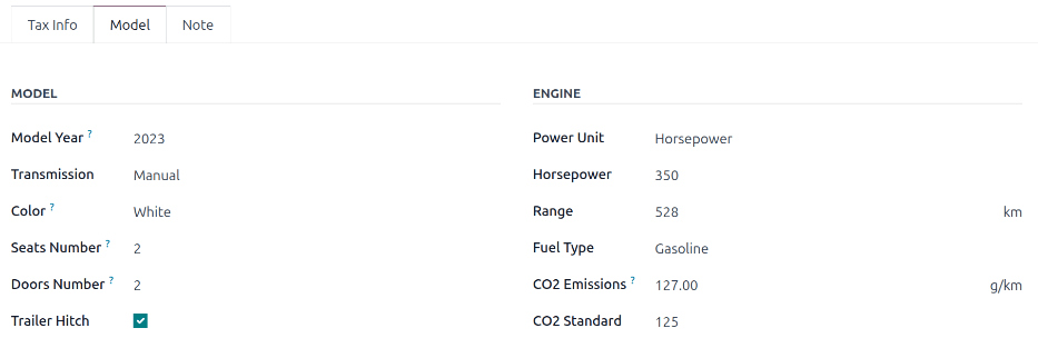 Visualización del formulario del nuevo vehículo, destaca la sección de impuestos del vehículo.