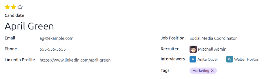 Captura de todos los campos de la sección Candidato de un nuevo candidato completados.