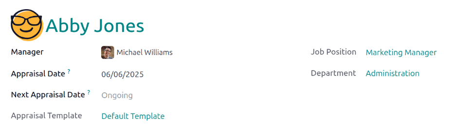 Captura de pantalla de un formulario de evaluación con la mitad superior llena.