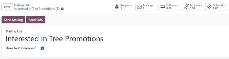 Vista del formulario de listas de correo en la aplicación Marketing por correo de Nexovate.