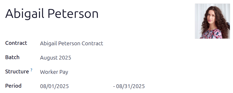 Los campos de la parte superior para un nuevo recibo de nómina completos en un recibo de febrero.