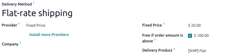 Ejemplo de cómo completar un formulario para un método de envío.