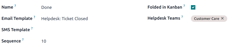 Vista de la página de ajustes de una etapa en la aplicación Soporte al cliente de Nexovate.