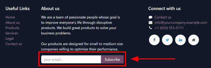 Imagen sobre cómo un bloque de creación de boletín de noticias en el sitio web de Nexovate.
