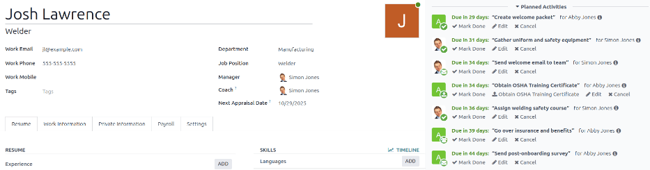 Captura de pantalla de todas las tareas de integración programadas en el chatter.