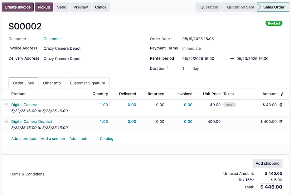 Un producto de servicio de depósito incluido en la cotización del alquiler.