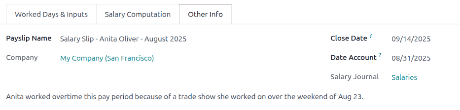 Los campos completados en la pestaña Otra información.