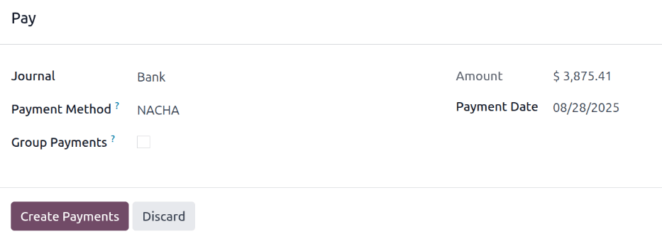Puede agregar la información bancaria a la tarjeta de un empleado.