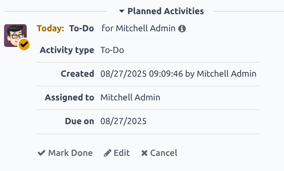 Una vista detallada de la actividad planeada.