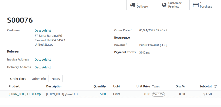 Botón inteligente en la orden de compra.