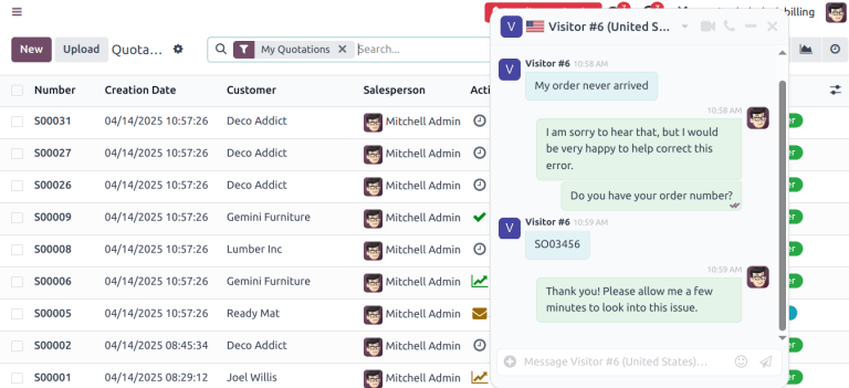 Una ventana emergente de chat en vivo en una base de datos de Nexovate.