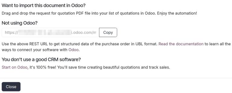 Ventana emergente para copiar el enlace.