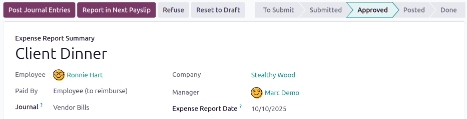 Un solo reporte de gastos pendiente de aprobación.