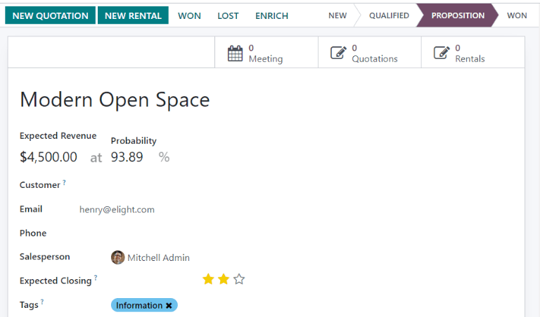 La probabilidad de éxito aparece en el formulario de la oportunidad.