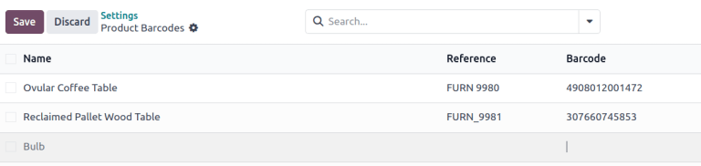 Seleccionar el campo "Código de barras" en el formulario de configuración del producto.