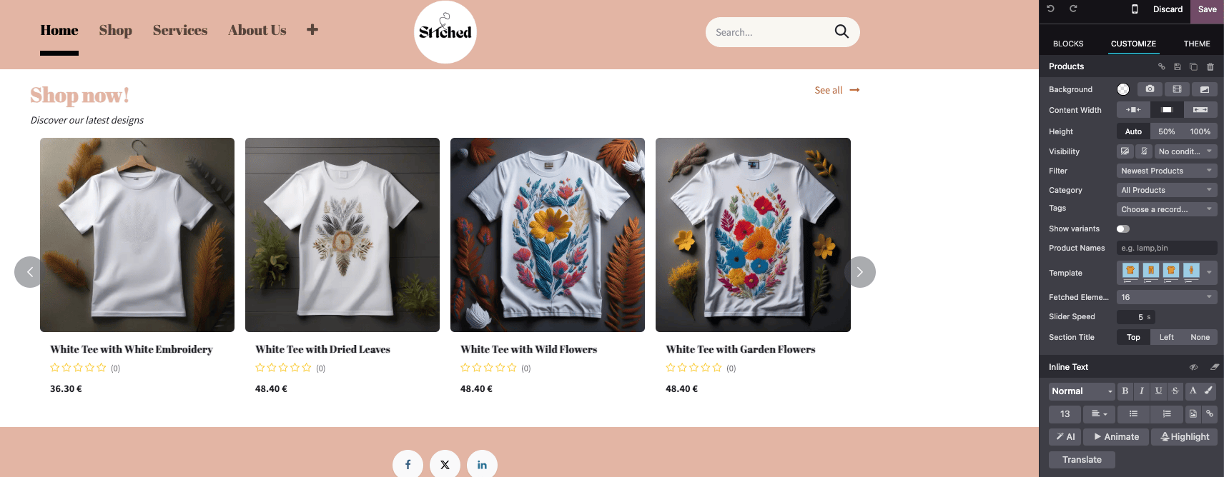 Ejemplo de un bloque de productos