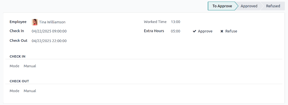 Captura de pantalla de un registro de asistencia detallado.