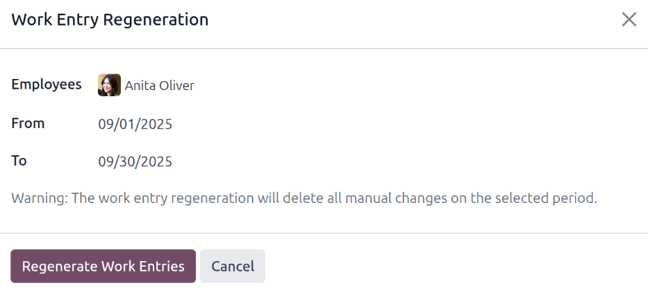 Volver a generar una entrada de trabajo para un empleado en específico.