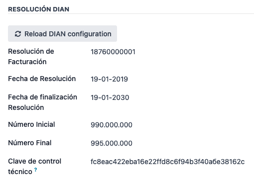 Botón "Volver a cargar la configuración de la DIAN" en los diarios de venta.