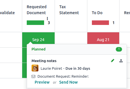 Captura de pantalla donde se muestra cómo enviar un correo electrónico de recordatorio desde la vista Actividad.