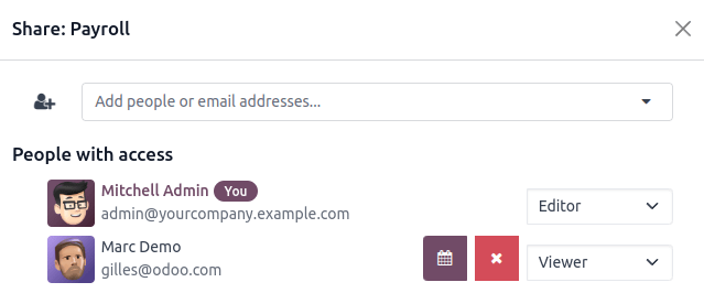 Pase el ratón sobre el permiso para mostrar los botones.