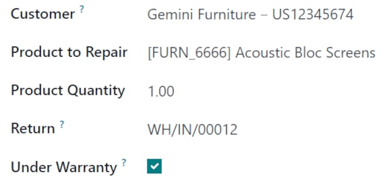Lado izquierdo del formulario de la orden de reparación en blanco.