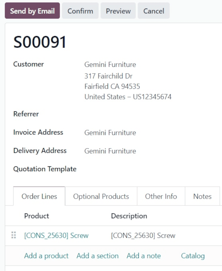 Nueva cotización precompletada para las piezas incluidas en la orden de reparación.