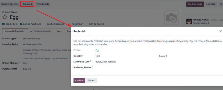 Hacer clic en el botón reabastecer para crear un reabastecimiento de forma manual.