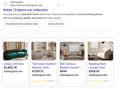 Captura de pantalla de los snippets en los resultados del motor de búsqueda.