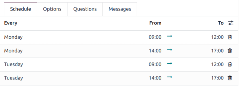 Captura de pantalla con un ejemplo de la pestaña Programar en una cita.