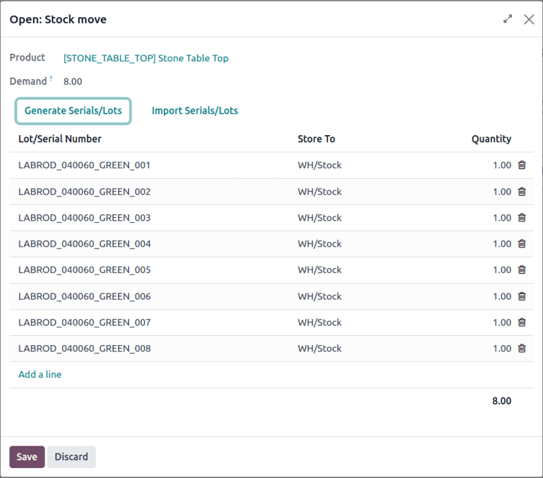 Generar números de serie para un envío entrante.