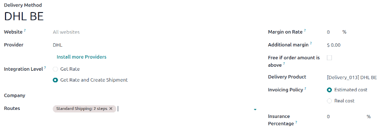 Muestra rutas configuradas en el formulario de envío.