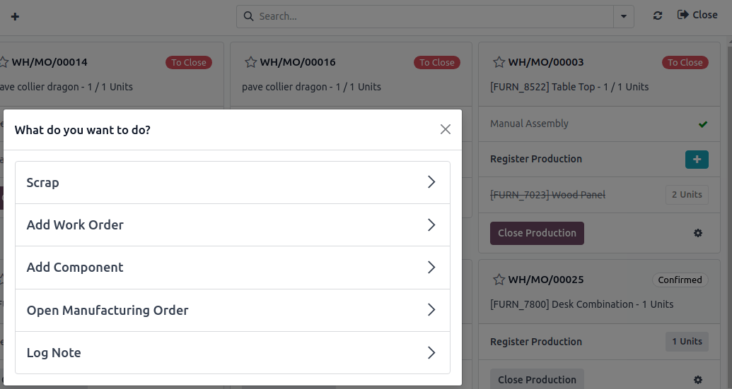 La ventana emergente Desechar en la aplicación Taller.