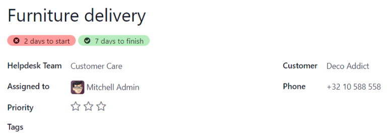 Vista de un formulario de ticket con un SLA fallido y uno cumplido en la aplicación Soporte al cliente de Nexovate.